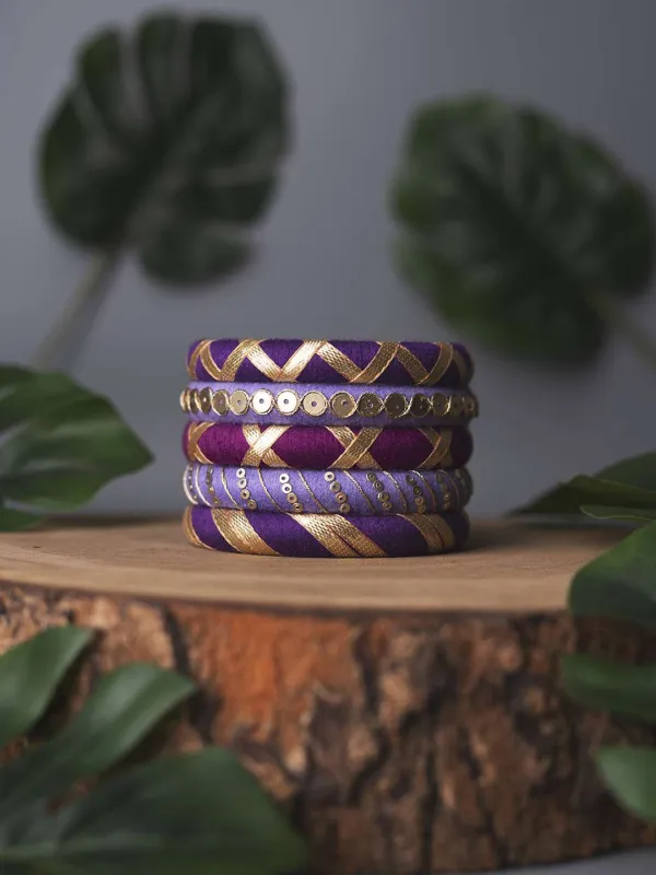 Aaradhana Regal Purple Gotapatti Handmade Bangles